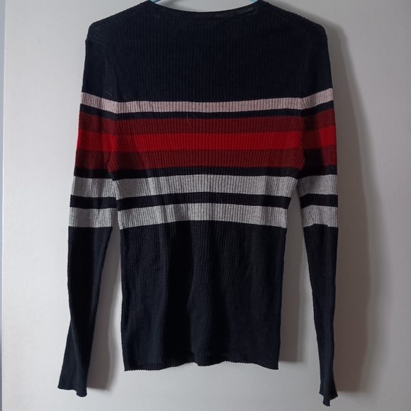 360 CASHMERE Striped Cotton Crew Ribbed Sweater L - Picture 3 of 3